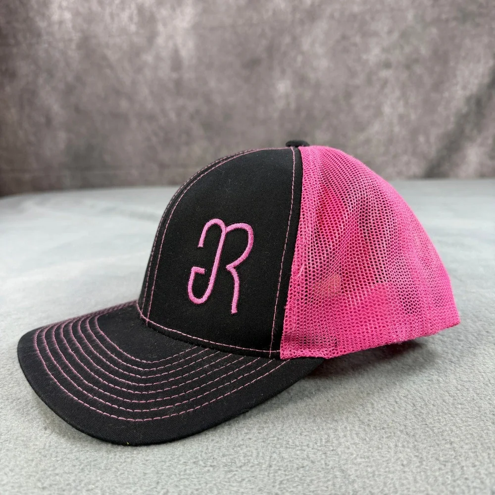 Pacific Headwear 104C Pro Model Trucker Hat Black Pink Snapback R Logo Cap OS